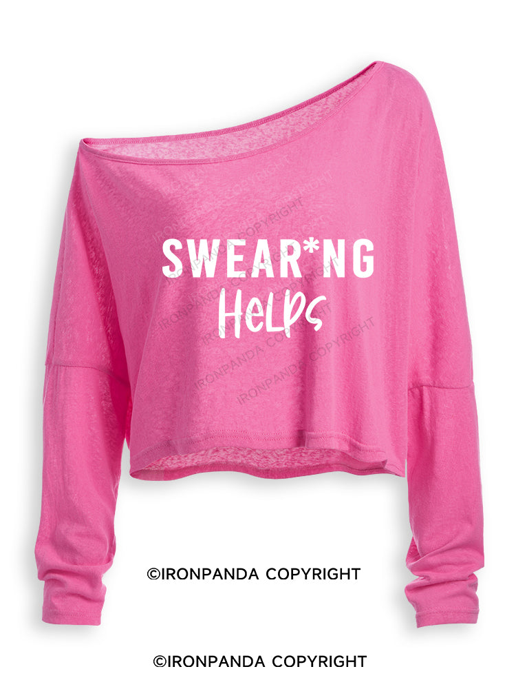 SWEARING HELPS Off Shoulder Long Sleeve Crop Top