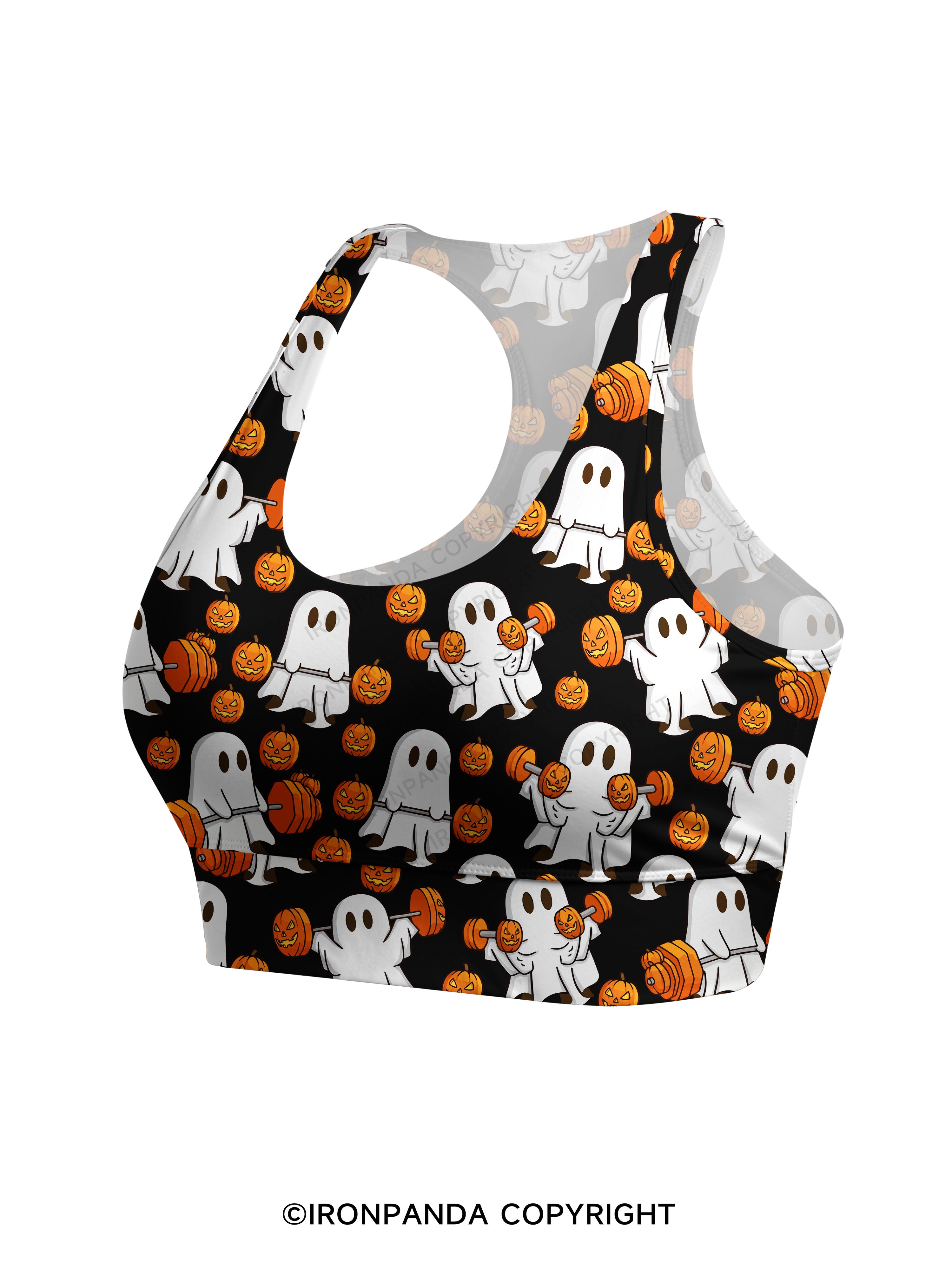 WEIGHT LIFTING GHOSTS FUNNY FITNESS Racerback Sports Bra
