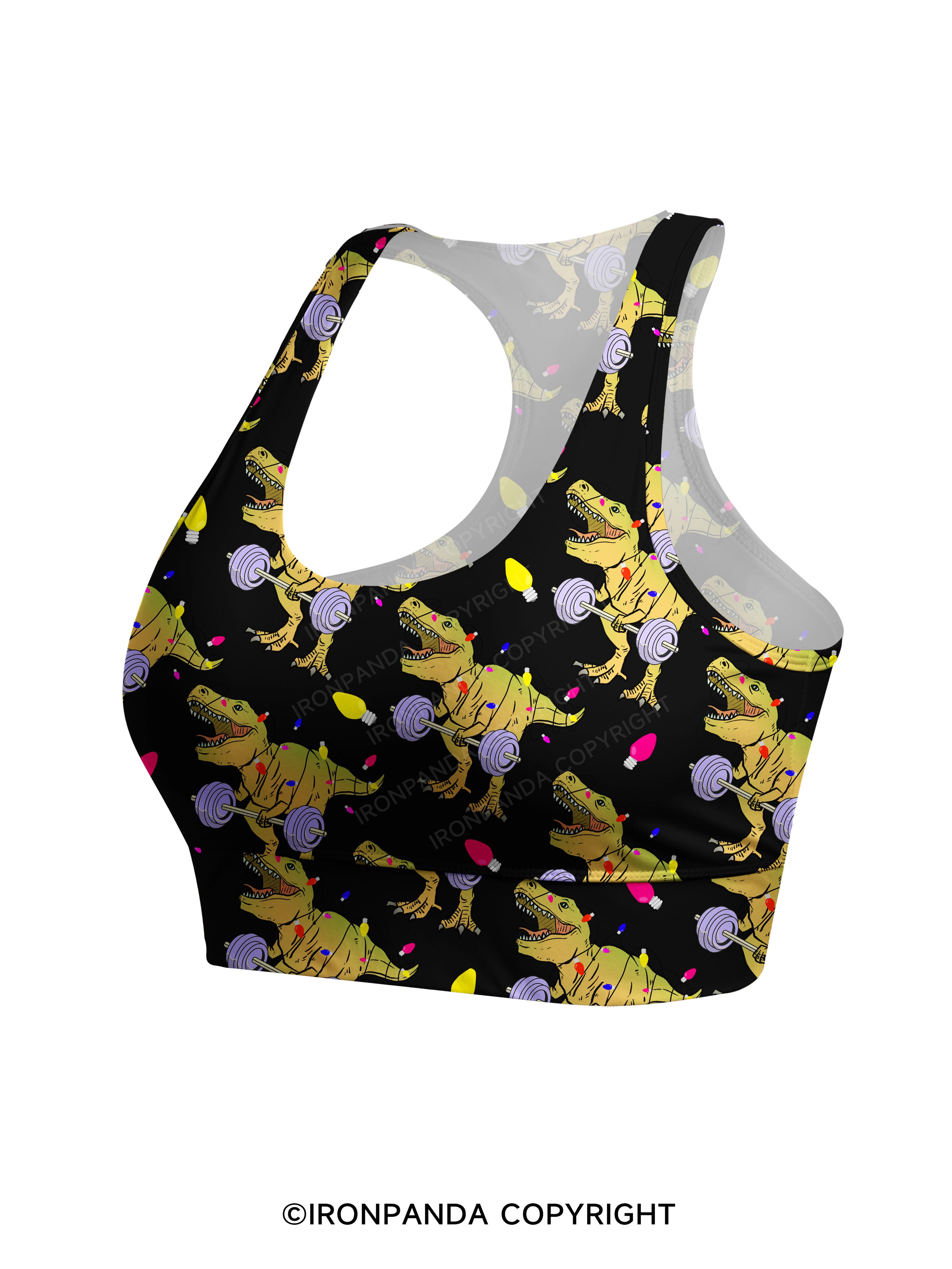 Christmas Dinosaur Racerback Sports Bra