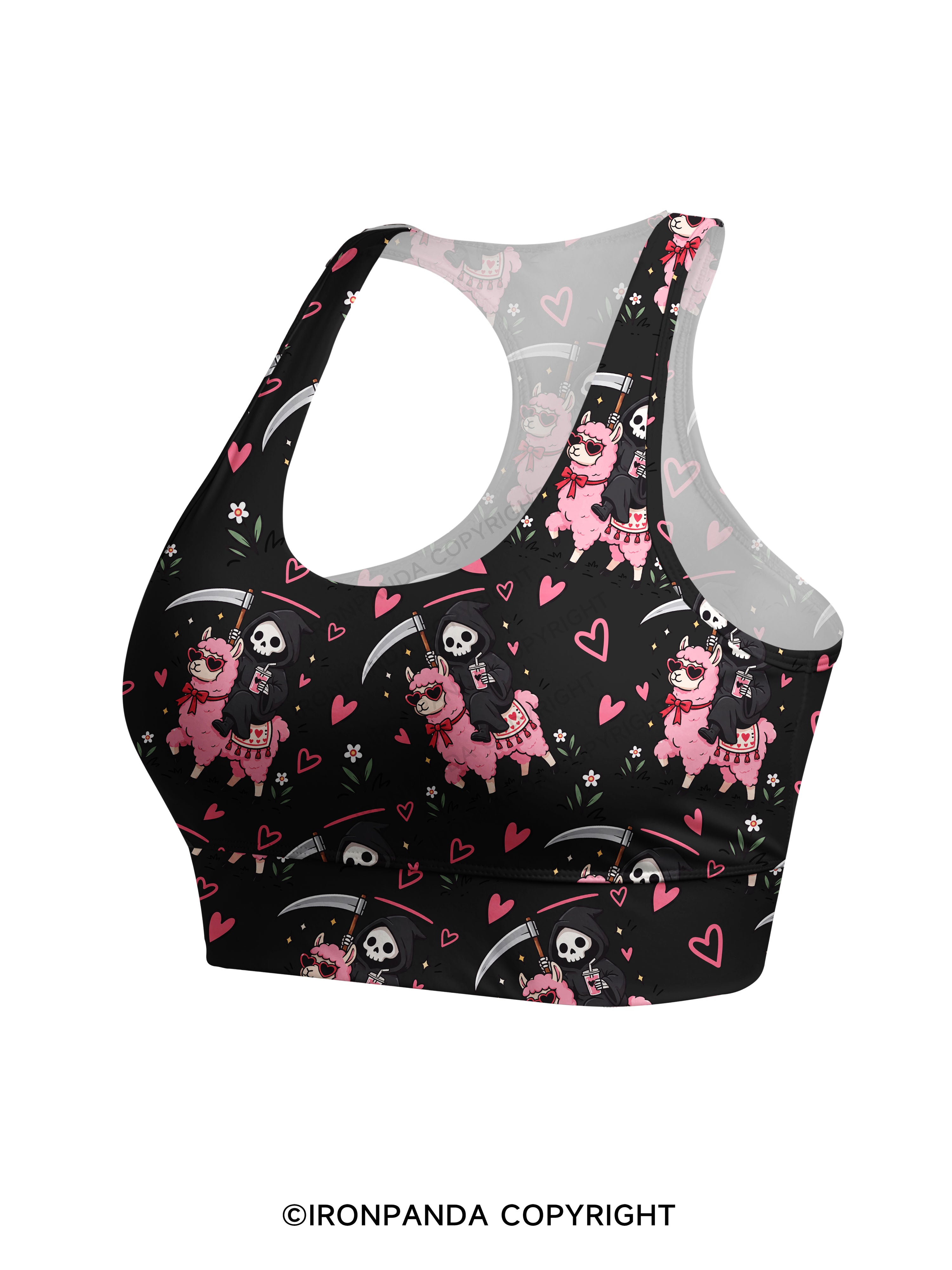 I LITERALLY HATE EVERYONE Grim Reaper Llama Halloween Racerback Sports Bra