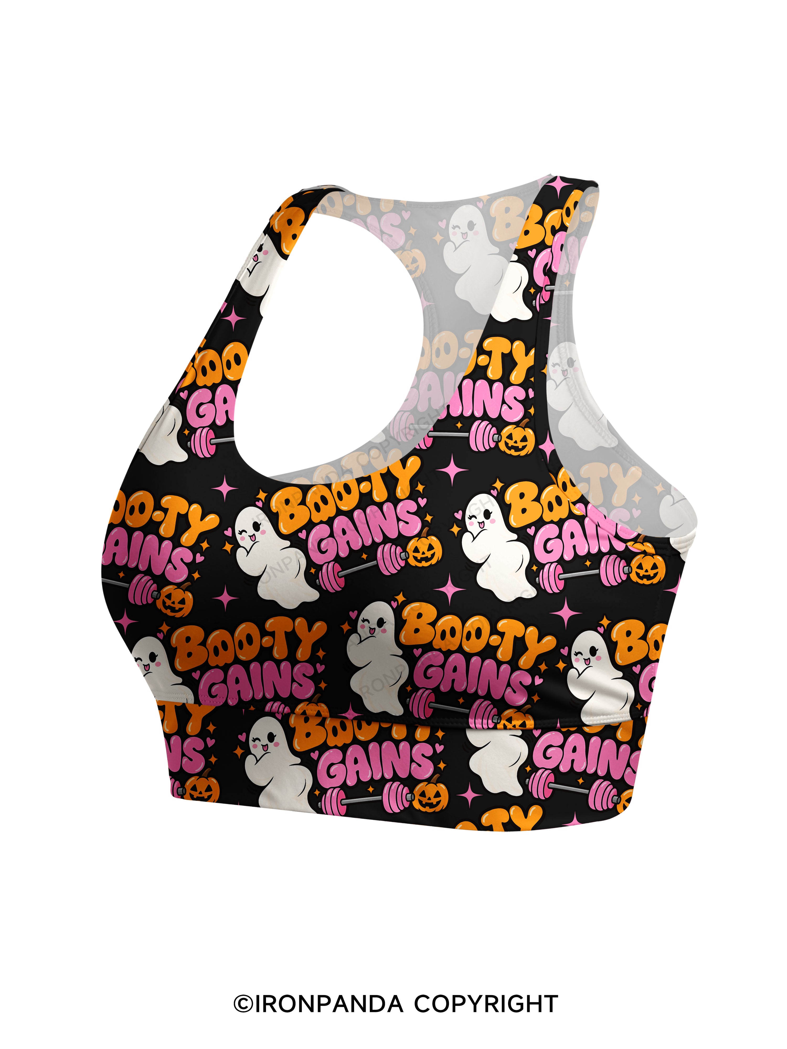 BOO-TY GAINS CUTE GHOST Racerback Sports Bra