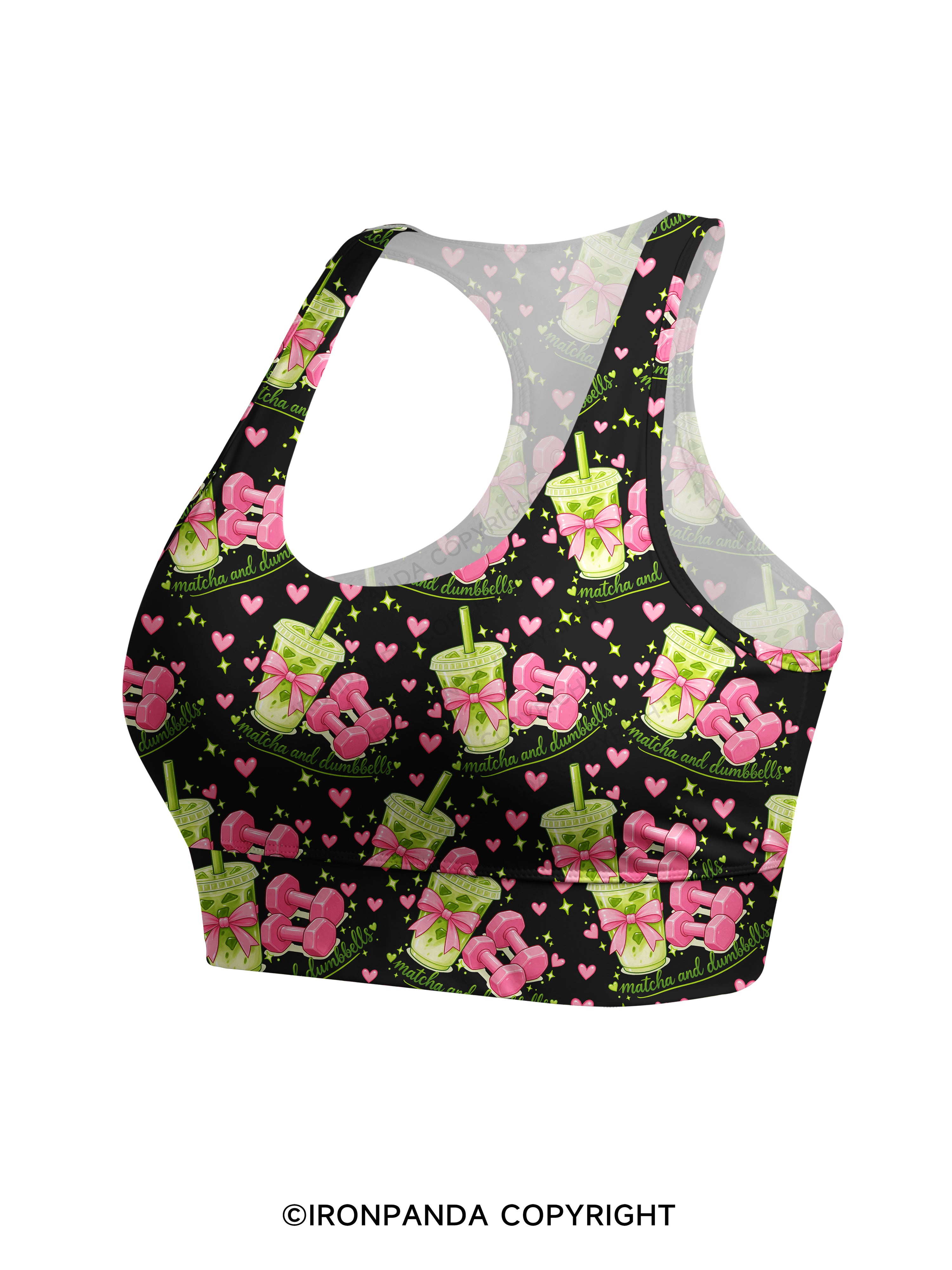 MATCHA AND DUMBBELL MATCHA LOVER Racerback Sports Bra