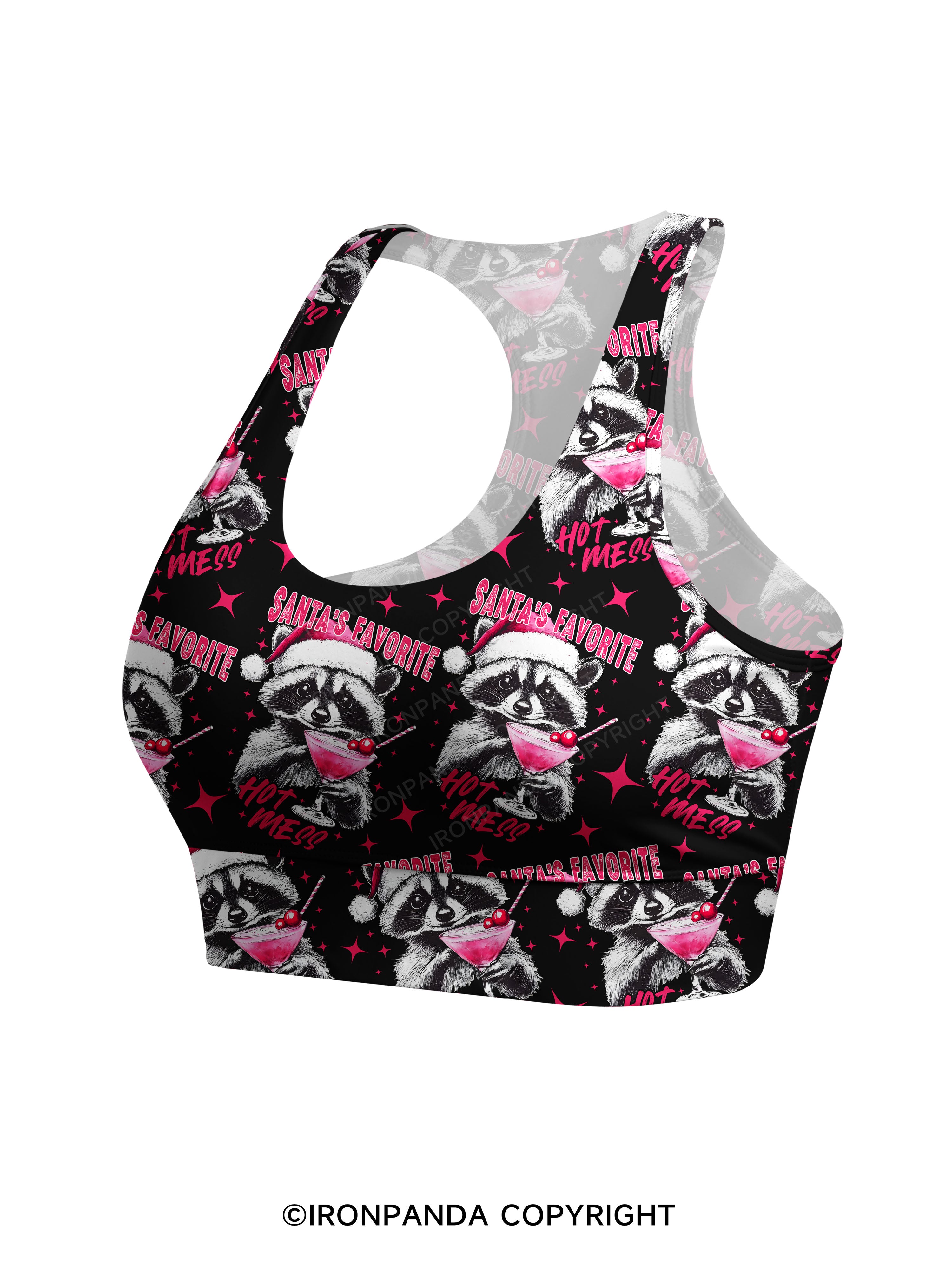 SANTA'S FAVORITE HOT MESS Racerback Sports Bra
