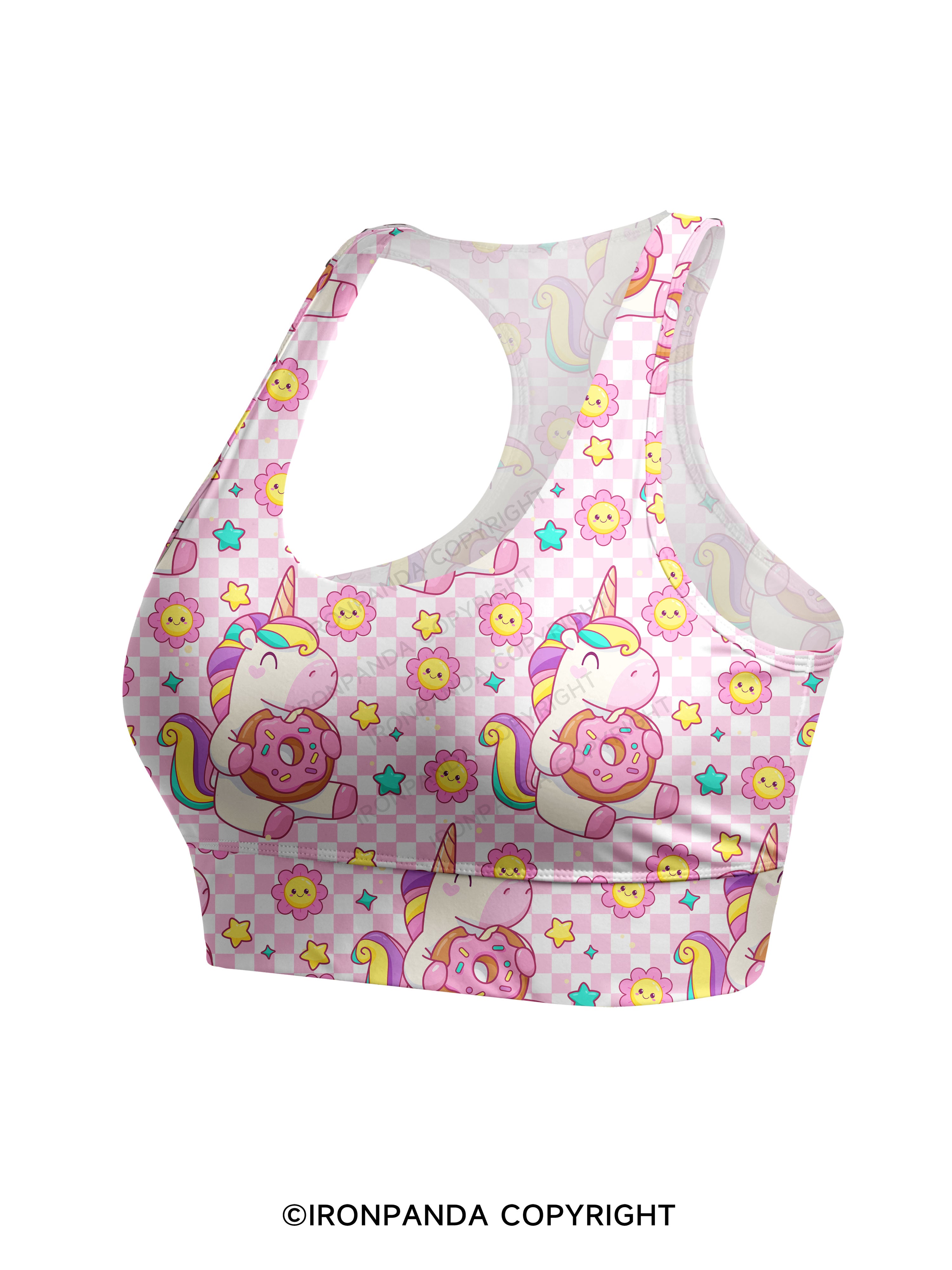 Checkerboard Gym Unicorn Racerback Sports Bra