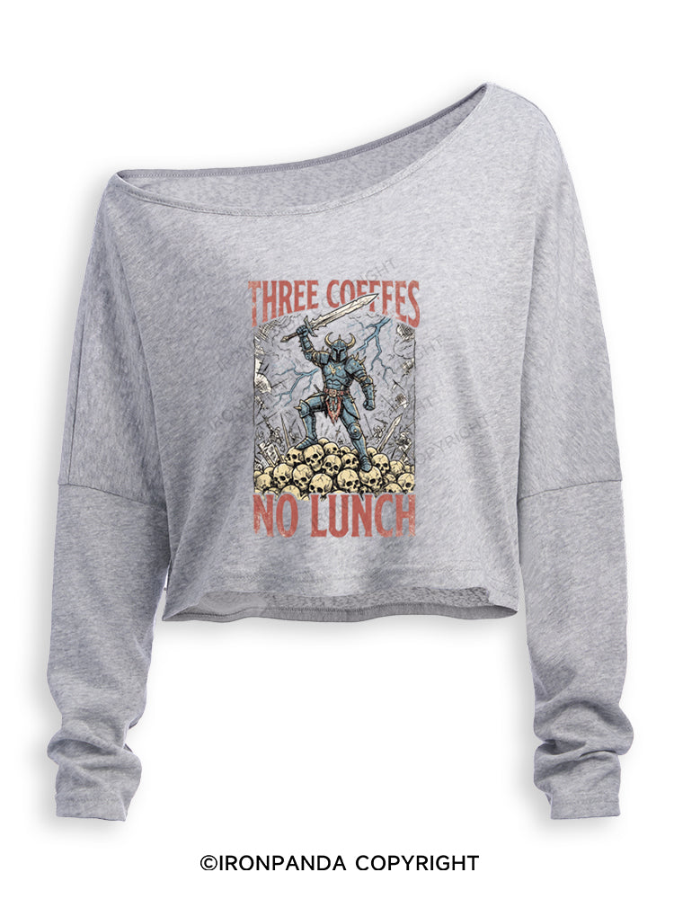 Three Coffees No Lunch Off Shoulder Long Sleeve Crop Top
