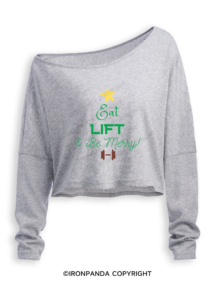 EAT LIFT & BE MERRY! Off Shoulder Long Sleeve Crop Top