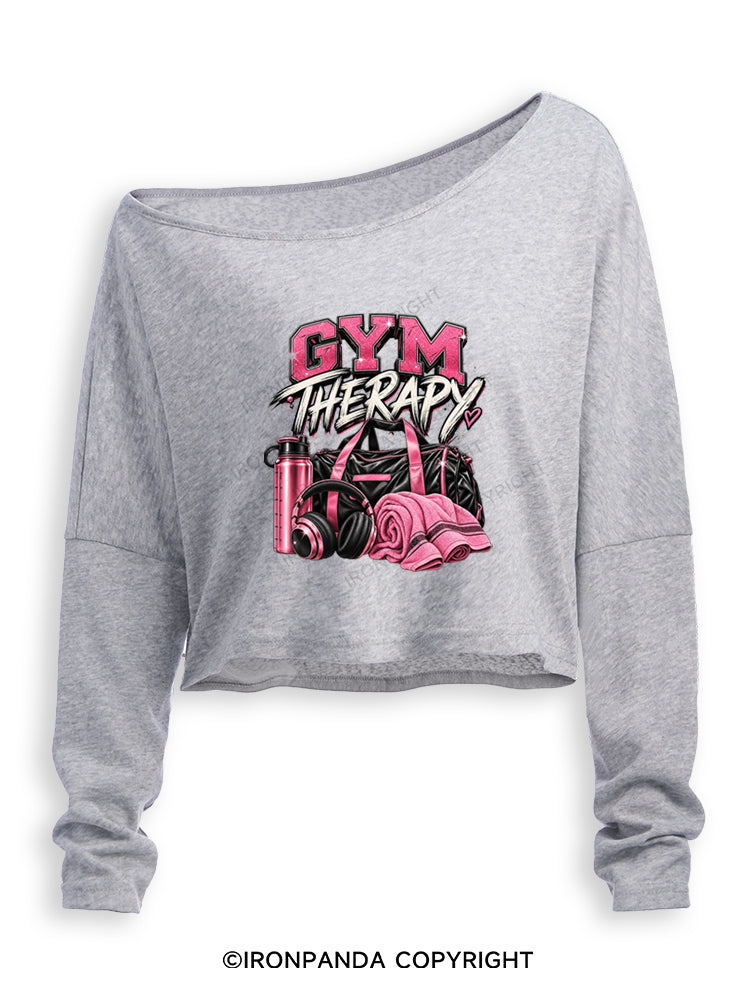 GYM THERAPY PINK FITNESS Off Shoulder Long Sleeve Crop Top