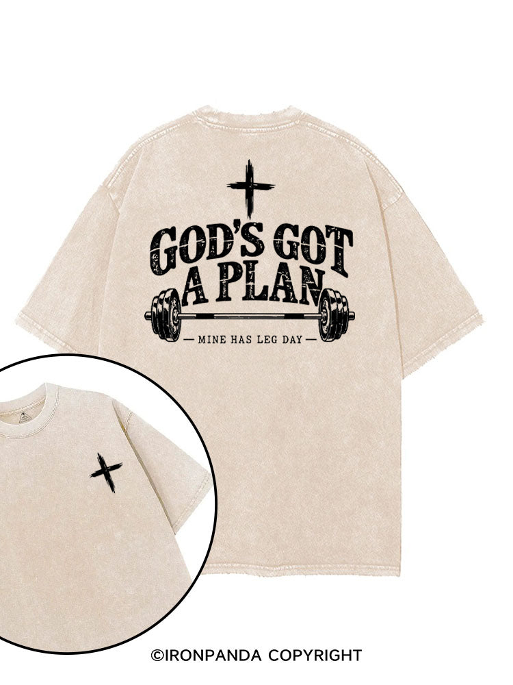GOD'S GOT A PLAN MINE HAS LEG DAY printed Gym Shirt