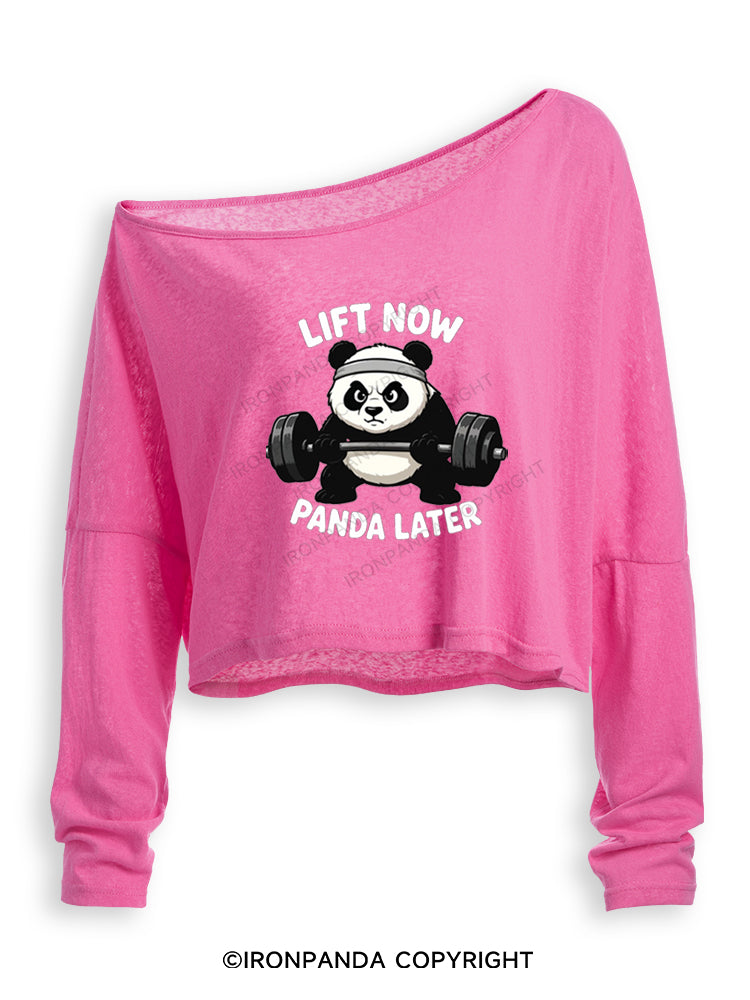 LIFT NOW PANDA LATER Off Shoulder Long Sleeve Crop Top