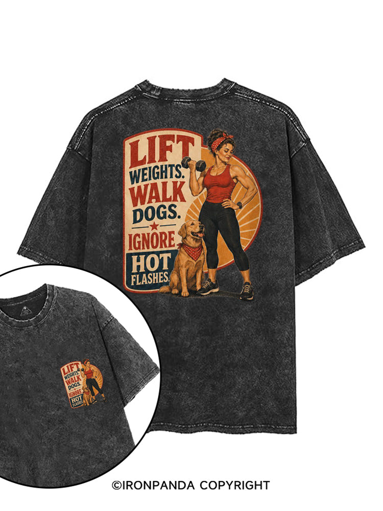 LIFT WEIGHTS WALK DOGS RETRO FITNESS printed Gym Shirt