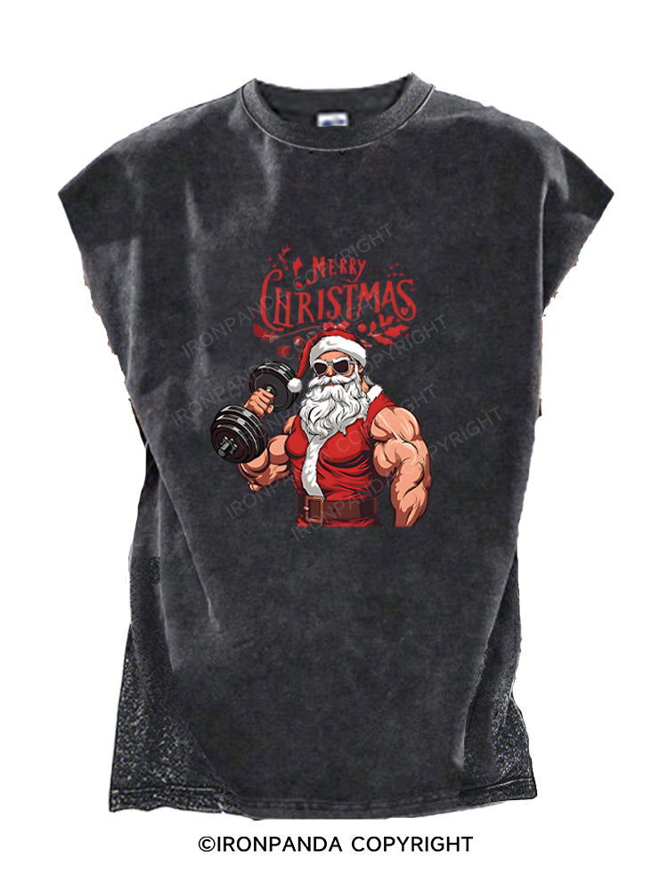 GYM SANTA MERRY CHRISTMAS Cut Off Tank