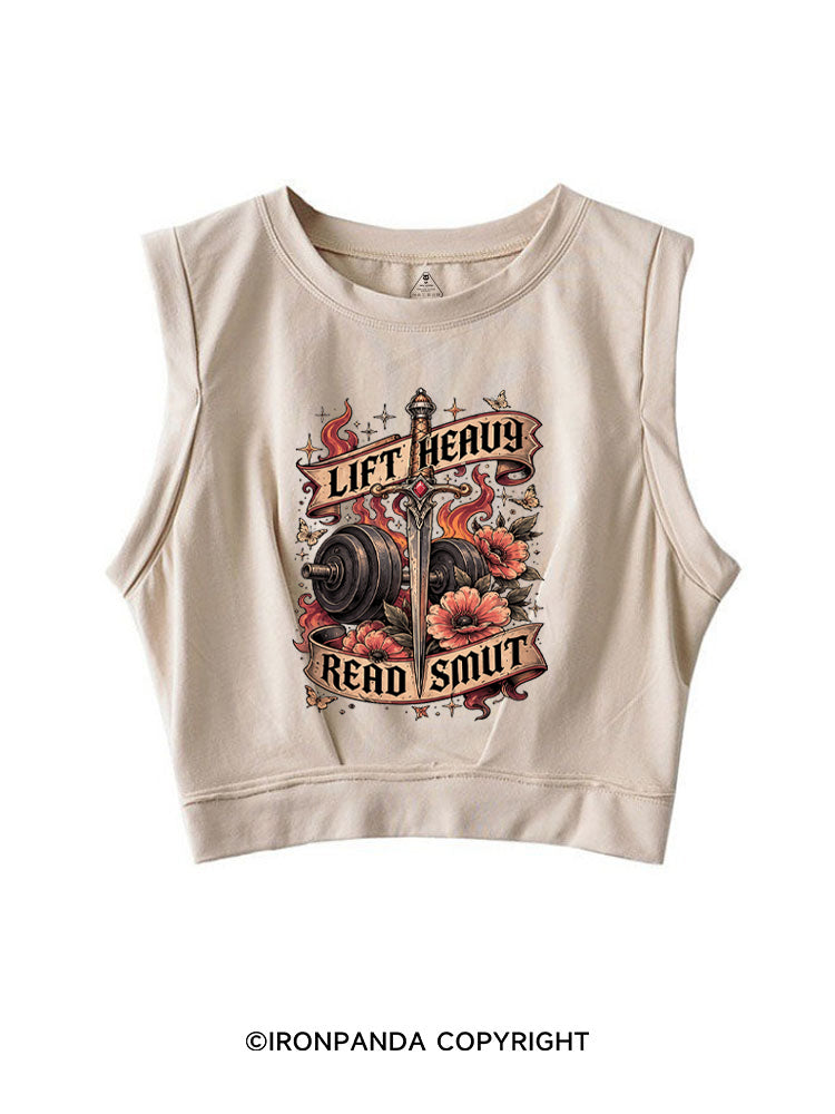 Lift Heavy Read Smut Bookish Fitness SLEEVELESS CROP TOPS