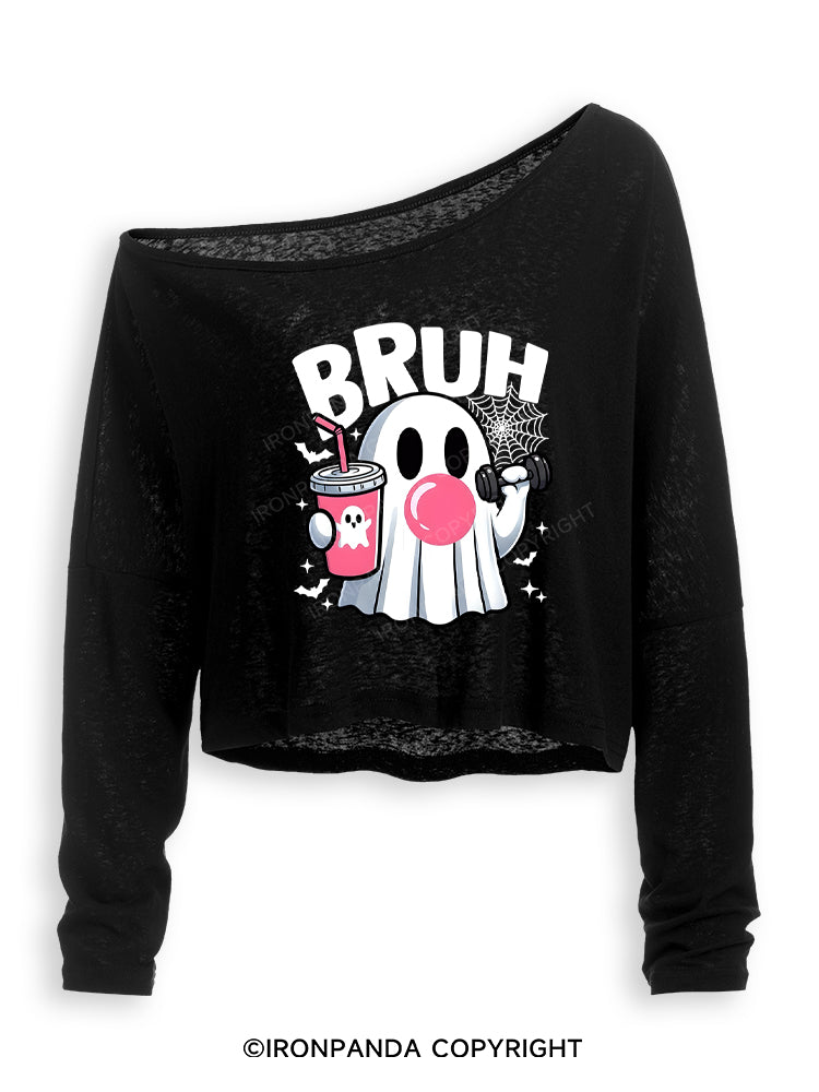 BRUH Off Shoulder Long Sleeve Crop Top