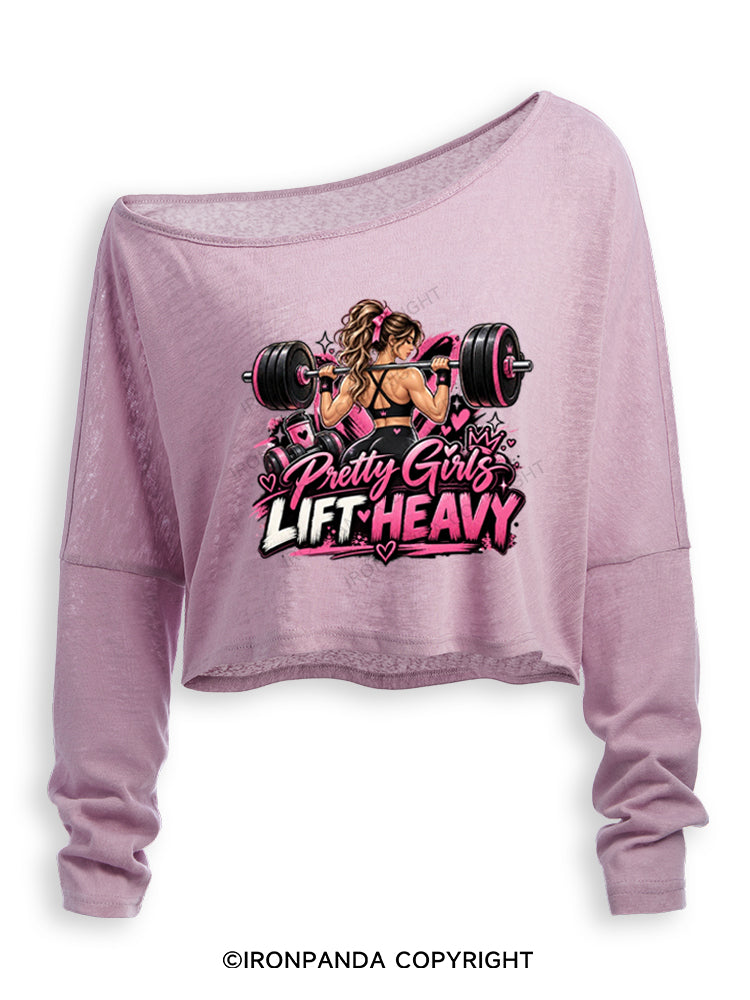 Pretty Girls Lift Heavy Off Shoulder Long Sleeve Crop Top