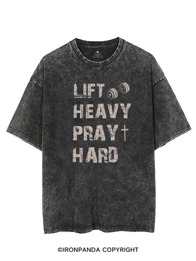 Lift Heavy Pray Hard Motivational Fitness VINTAGE GYM SHIRT