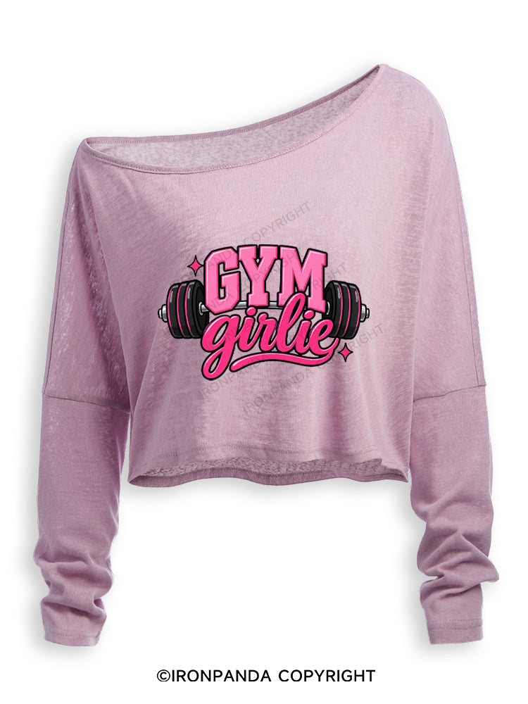 GYM GIRLIE PINK FITNESS Off Shoulder Long Sleeve Crop Top