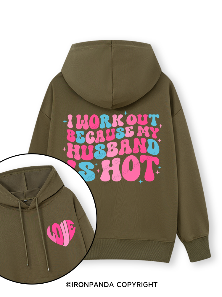 I Work Out Because My Husband is Hot Pink Double-Sided Printed Classic Gym Hoodie