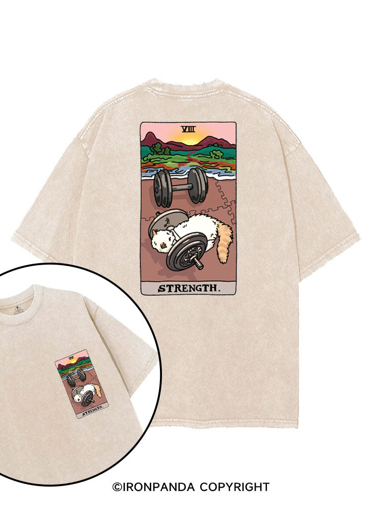 STRENGTH TAROT FUNNY GYM KITTY printed Gym Shirt