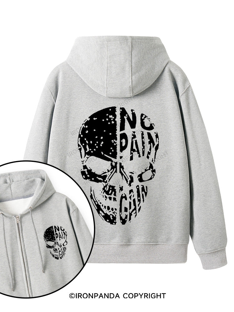 No pain No gain Skull Face Double-Sided Printed Fleece Zip Up Hoodie