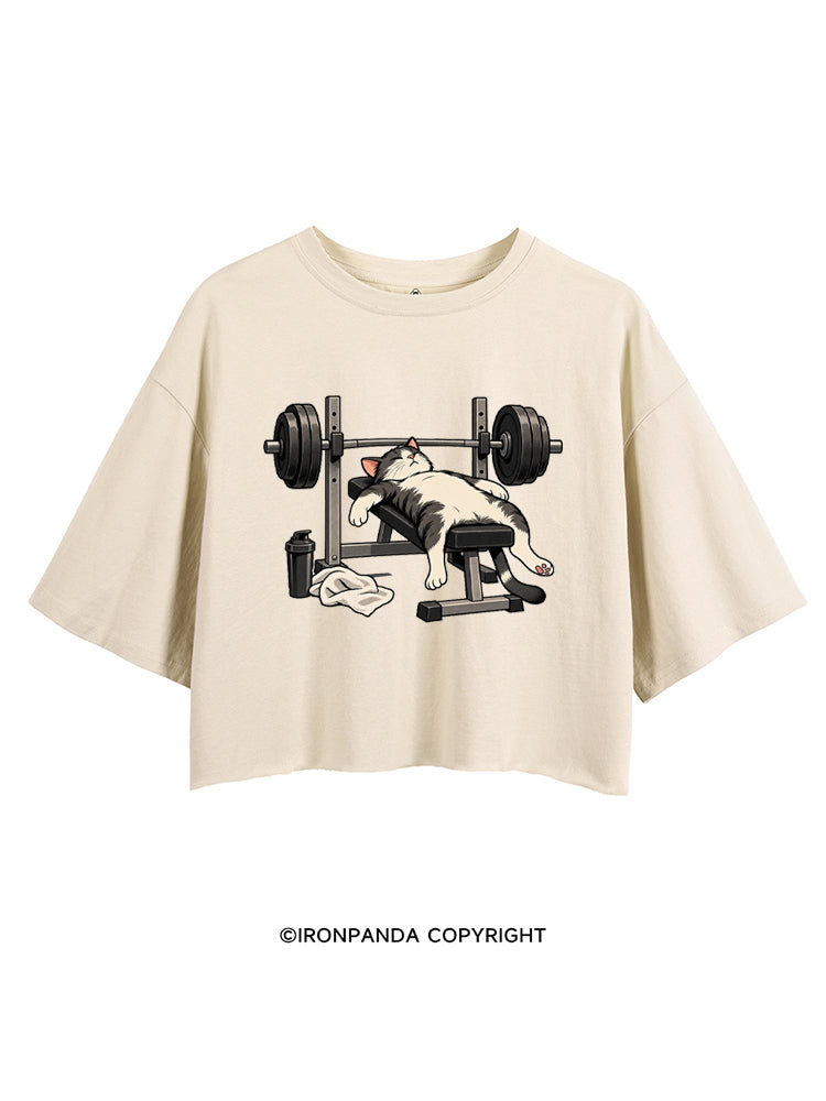 TIRED GYM CAT AFTER WORKOUT CROP TOPS