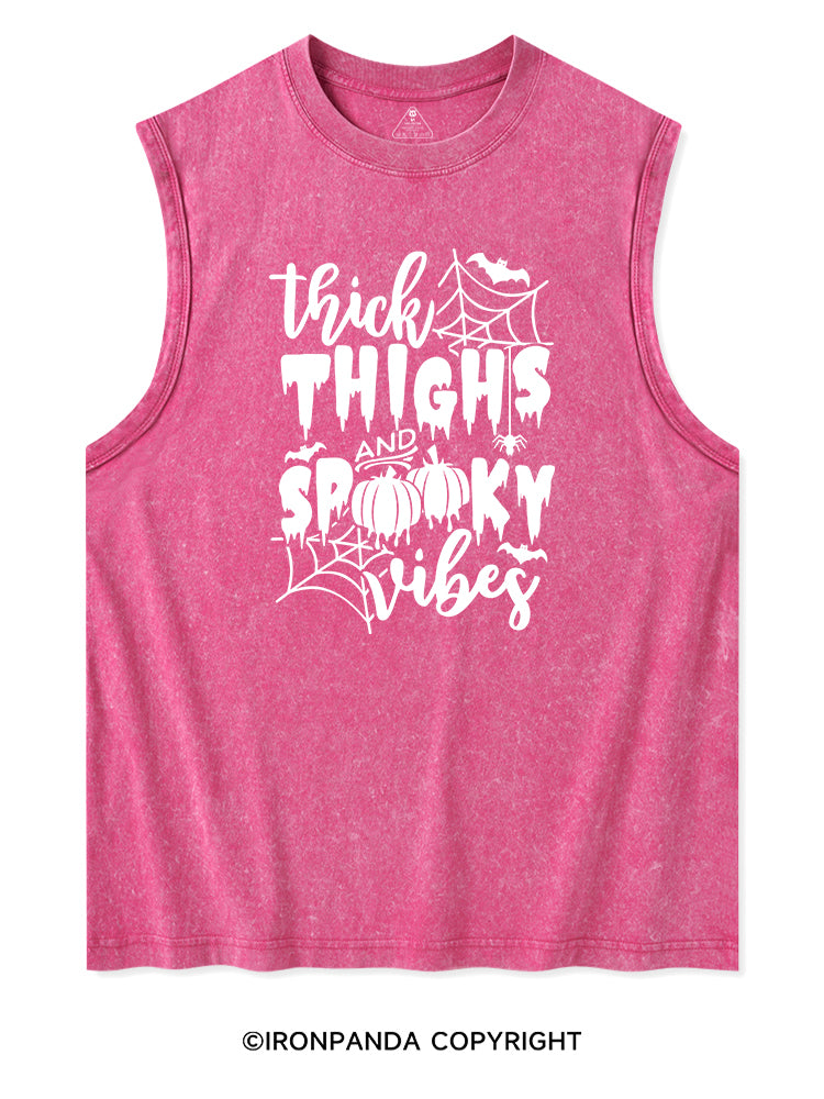 THICK THIGHS AND SPOOKY VIBES PUMPKIN HALLOWEEN Washed Tank
