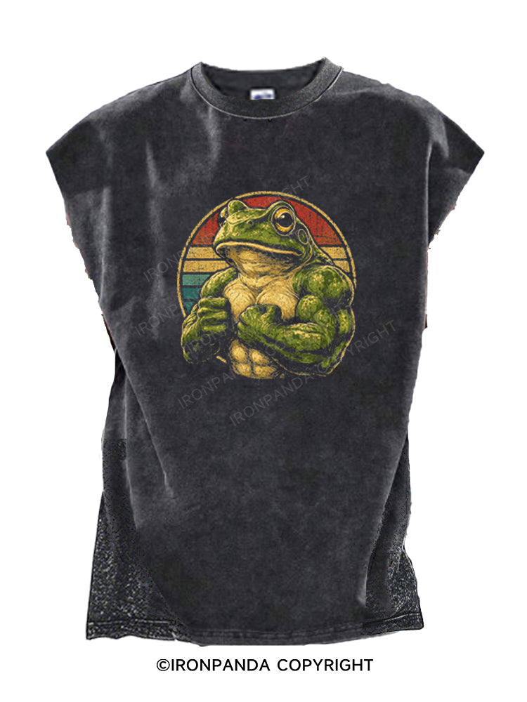 Retro Muscular Frog Strength Cut Off Tank