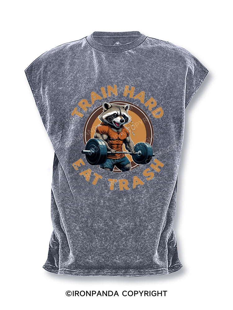 Train hard eat trash raccoon weightlifting Cut Off Tank
