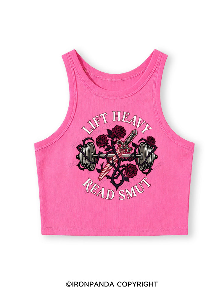 LIFT HEAVY READ SMUT Fitted Crop Tank Top