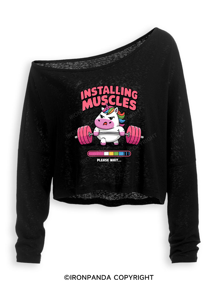 INSTALLING MUSCLES Off Shoulder Long Sleeve Crop Top