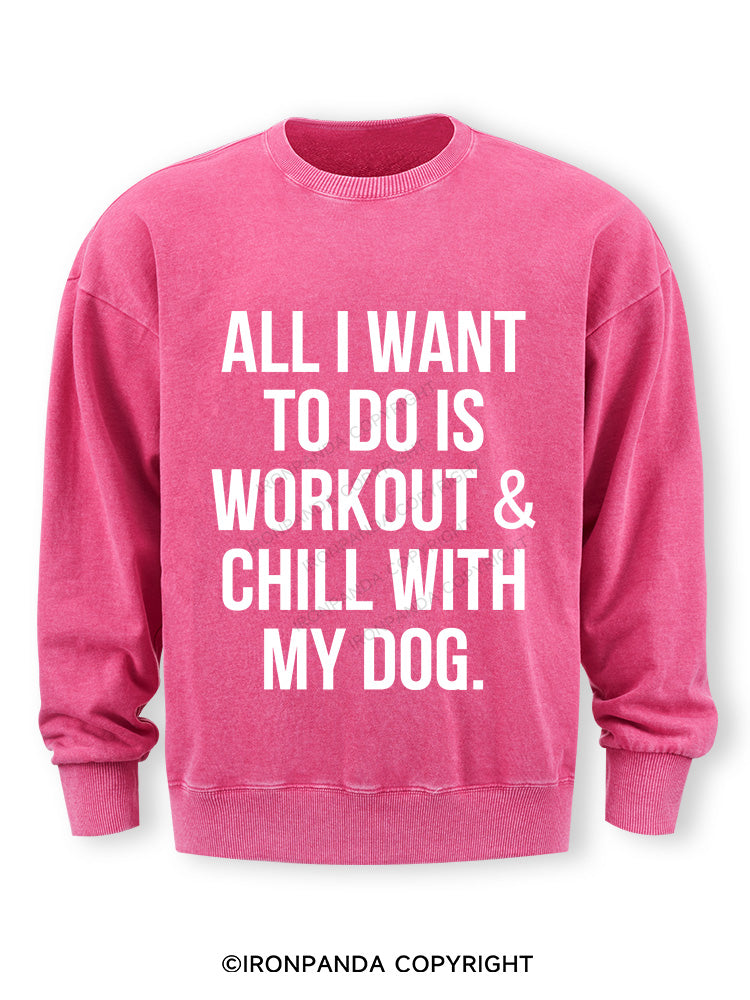 All I Want To Do Is Workout & Chill With My Dog Washed Sweatshirt