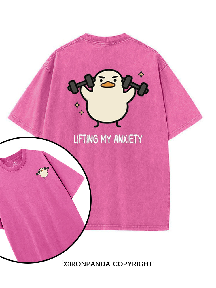 LIFTING MY ANXIETY WEIGHTLIFTING DUCK printed Gym Shirt