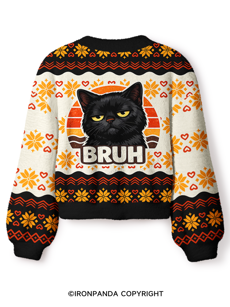 BRUH CAT Crop Ugly Cardigan Sweater