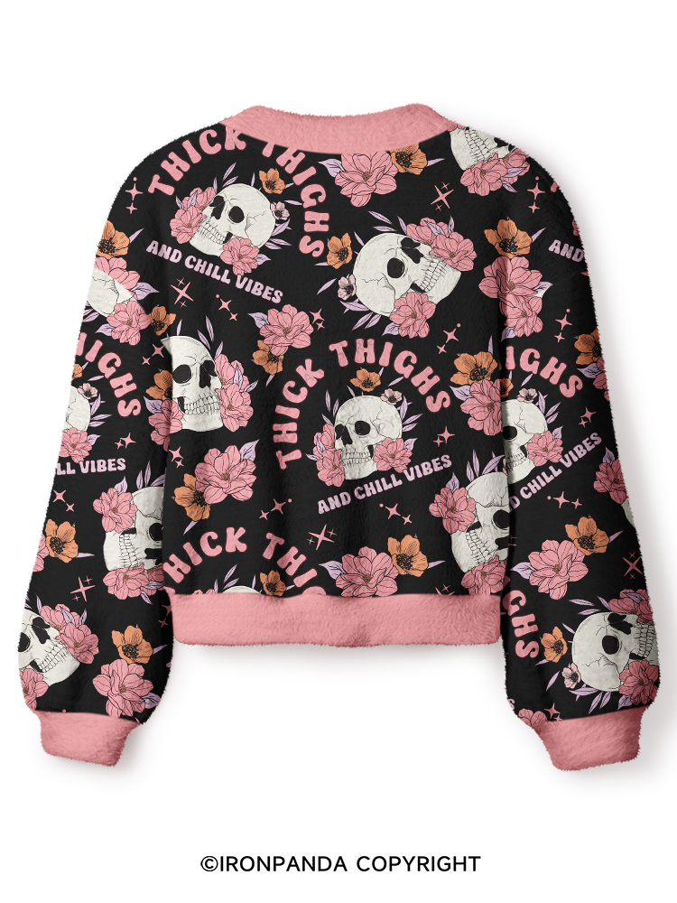 THICK THIGH AND CHILL VIBES Crop Ugly Cardigan Sweater