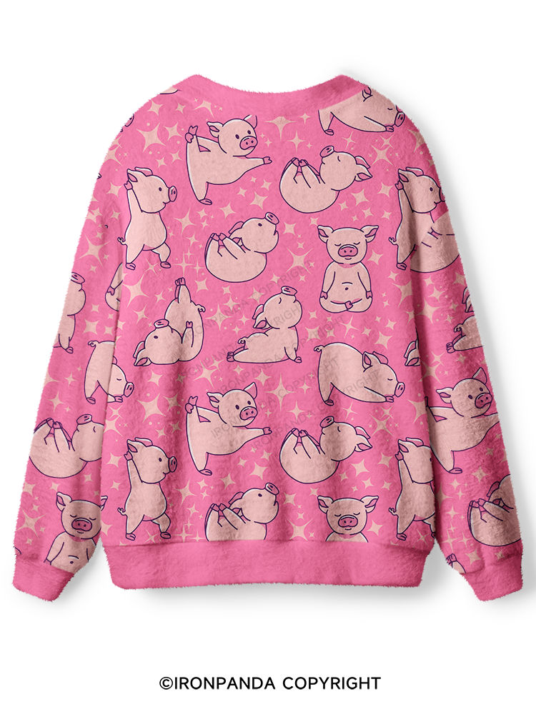 YOGA PINK PIGS Ugly Cardigan Sweater