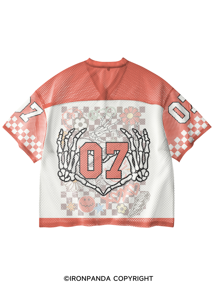 VINTAGE CHECKBOARD V-Neck Open Hole Mesh Top