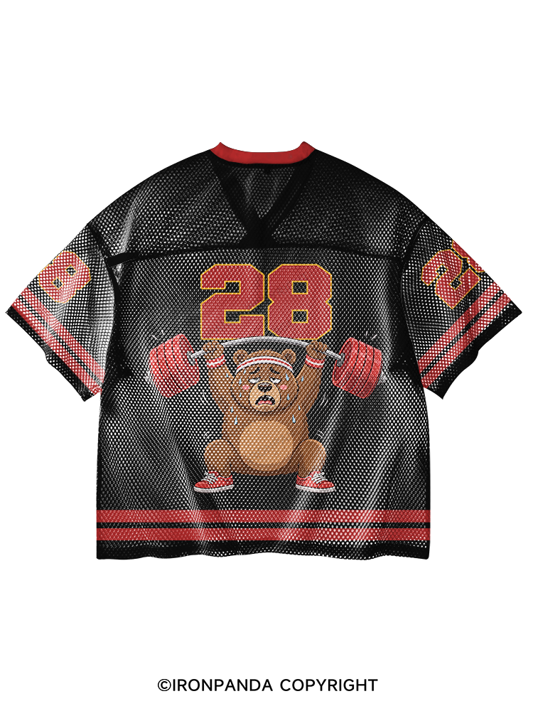 Funny Bear Workout Bearly In Shape V-Neck Open Hole Mesh Top