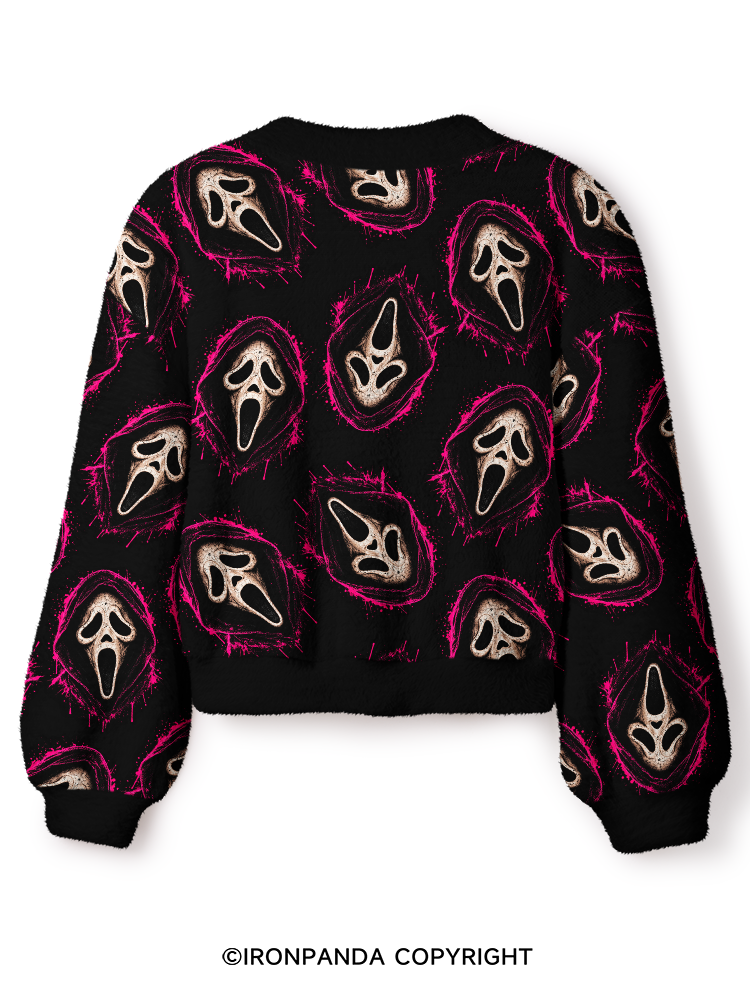 Ghost Face Crop Ugly Cardigan Sweater