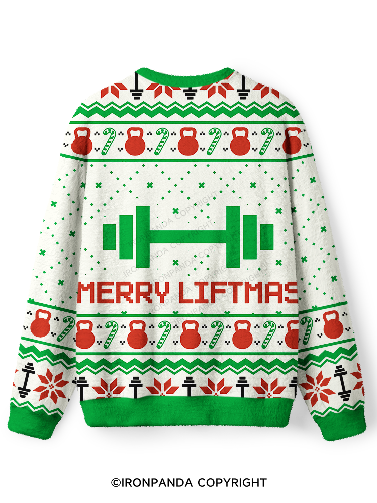 MERRY LIFTMAS FUNNY WORKOUT Ugly Fuzzy Fleece Sweater