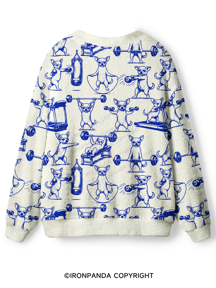 Chihuahua Workout Ugly Cardigan Sweater