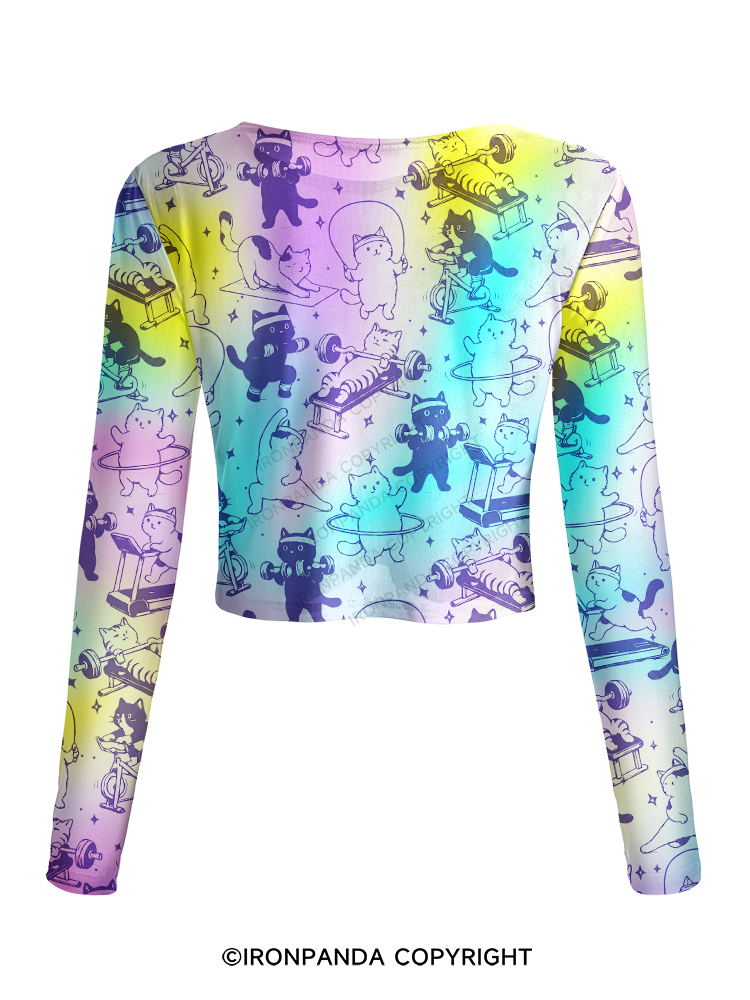 SPORTY KITTENS LASER GRADIENT Mesh Long Sleeve Top