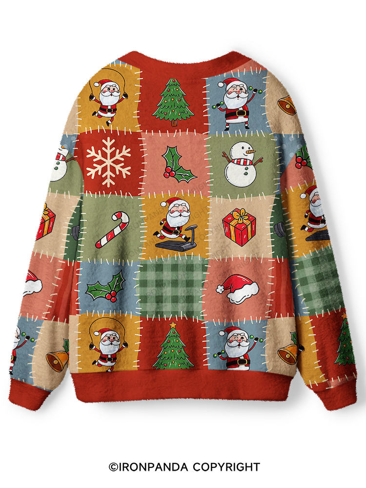 FITNESS SANTA PATCHWORK CHRISTMAS PATTERN Ugly Cardigan Sweater