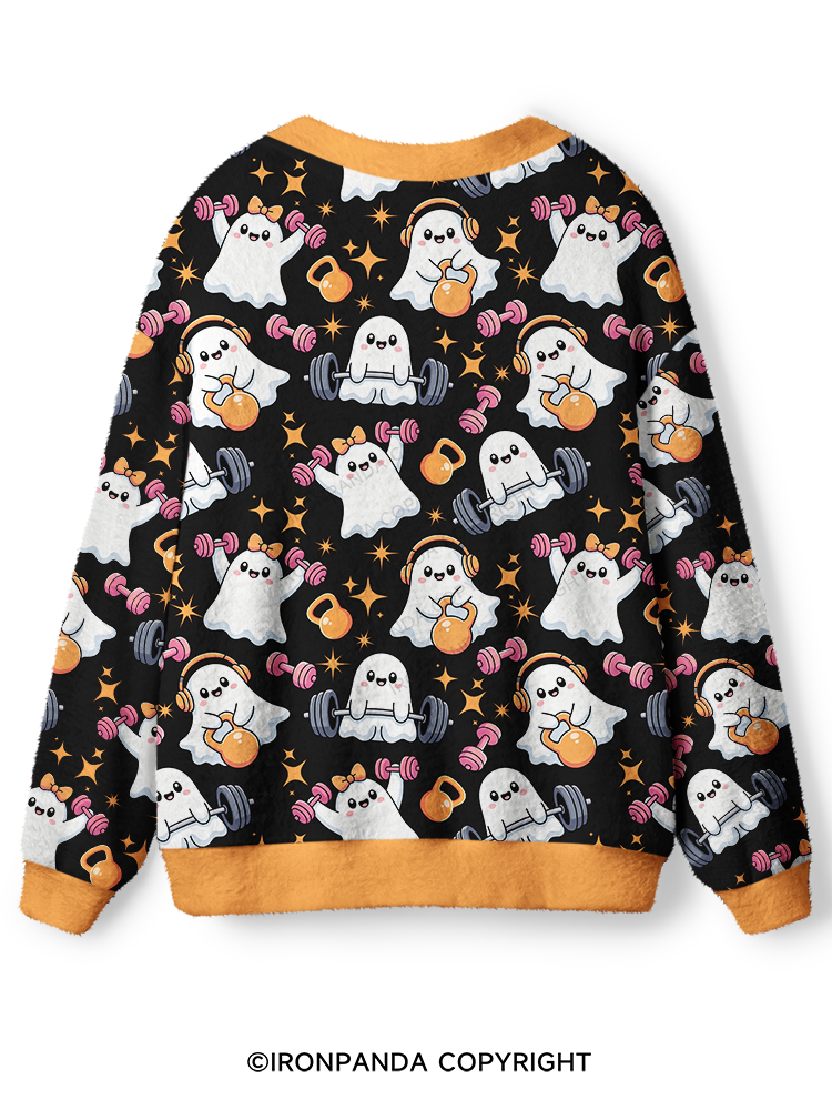 CUTE GHOST POWER WORKOUT TIME Ugly Cardigan Sweater