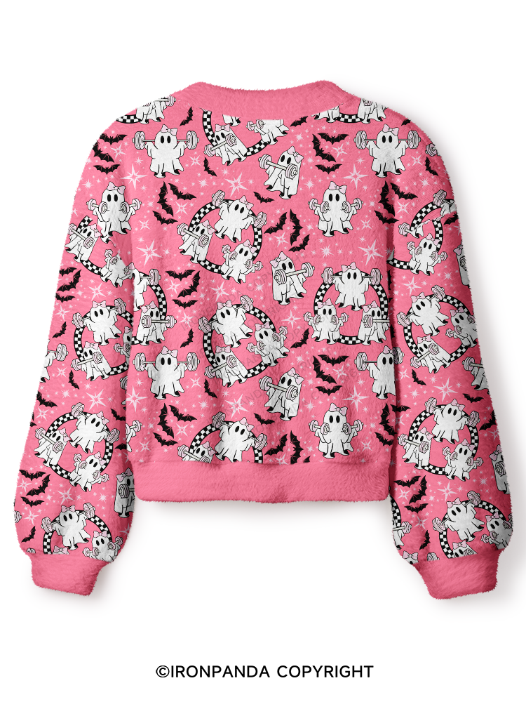 GHOST LIFTING SQUAD Crop Ugly Cardigan Sweater