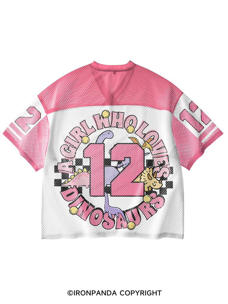Just A Girl Who Loves Dinosaurs Cartoon V-Neck Open Hole Mesh Top
