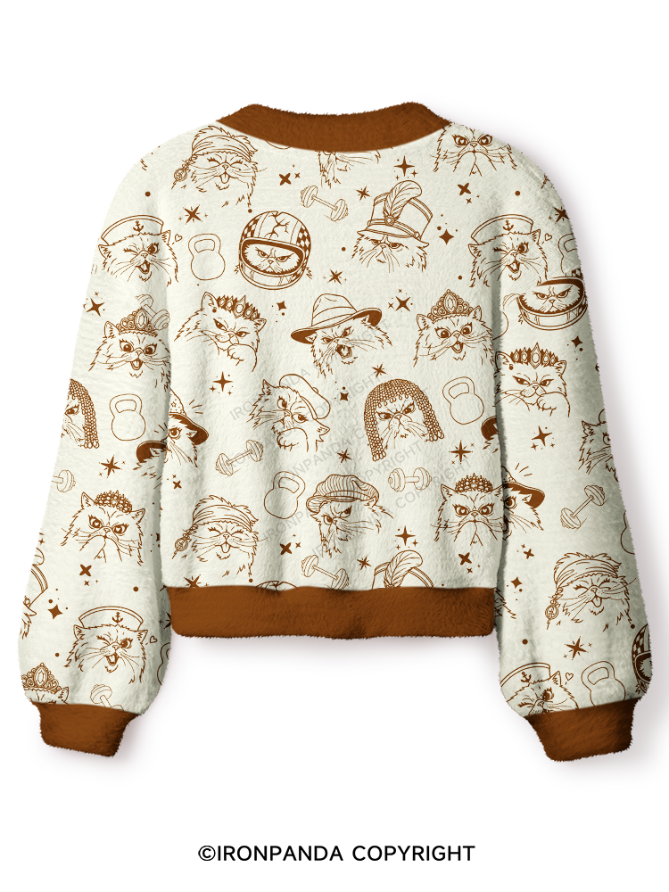 FITNESS COOL CATS Crop Ugly Cardigan Sweater