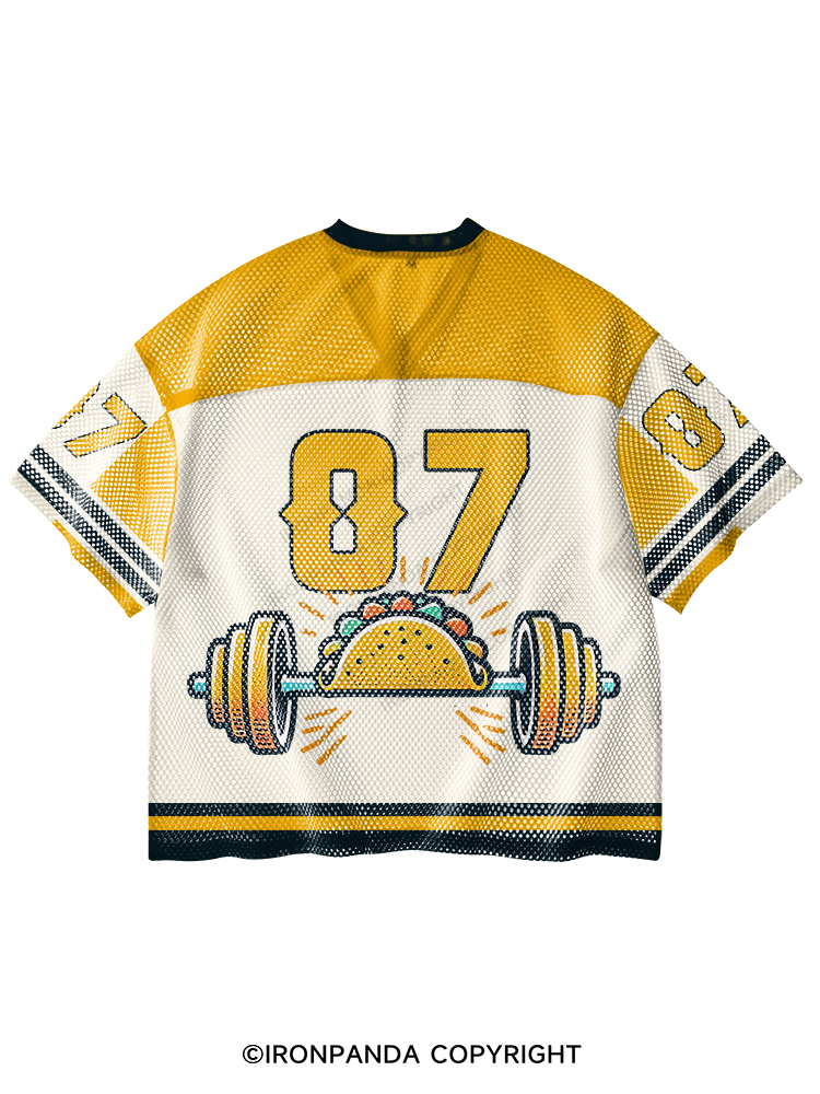WILL SQUAT FOR TACOS V-Neck Open Hole Mesh Top