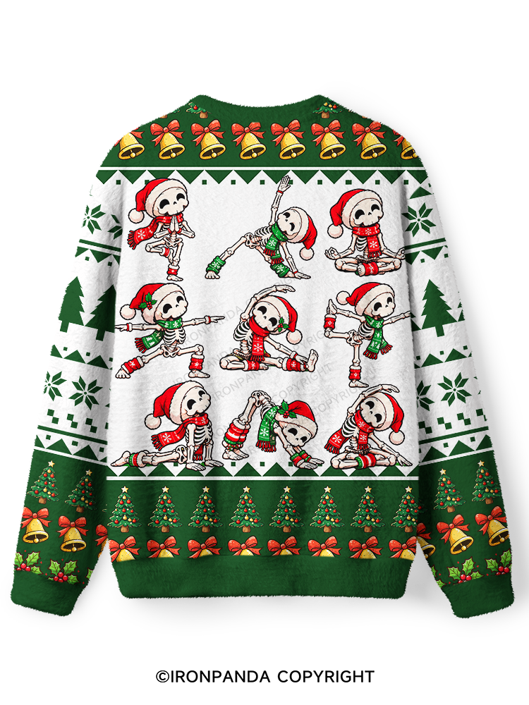 Yoga Skeleton Santa Ugly Fuzzy Fleece Sweater