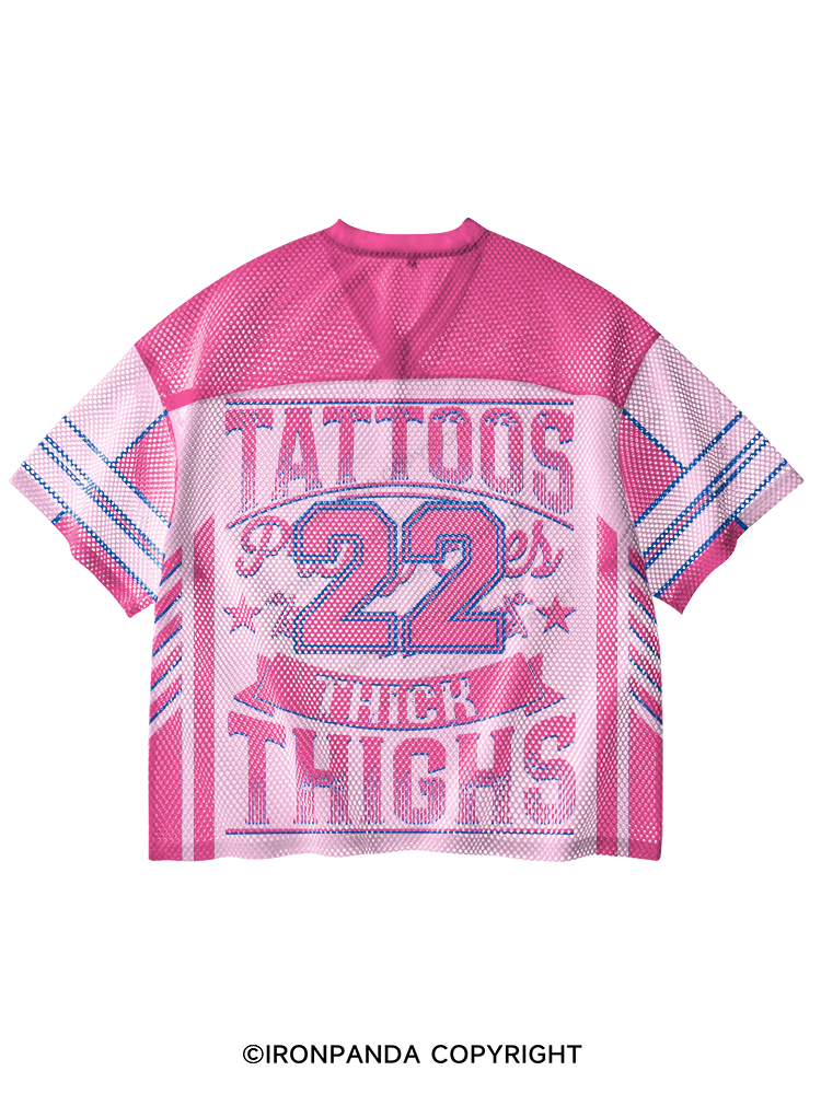 TATTOOS PRETTY EYES AND THICK THIGHS V-Neck Open Hole Mesh Top