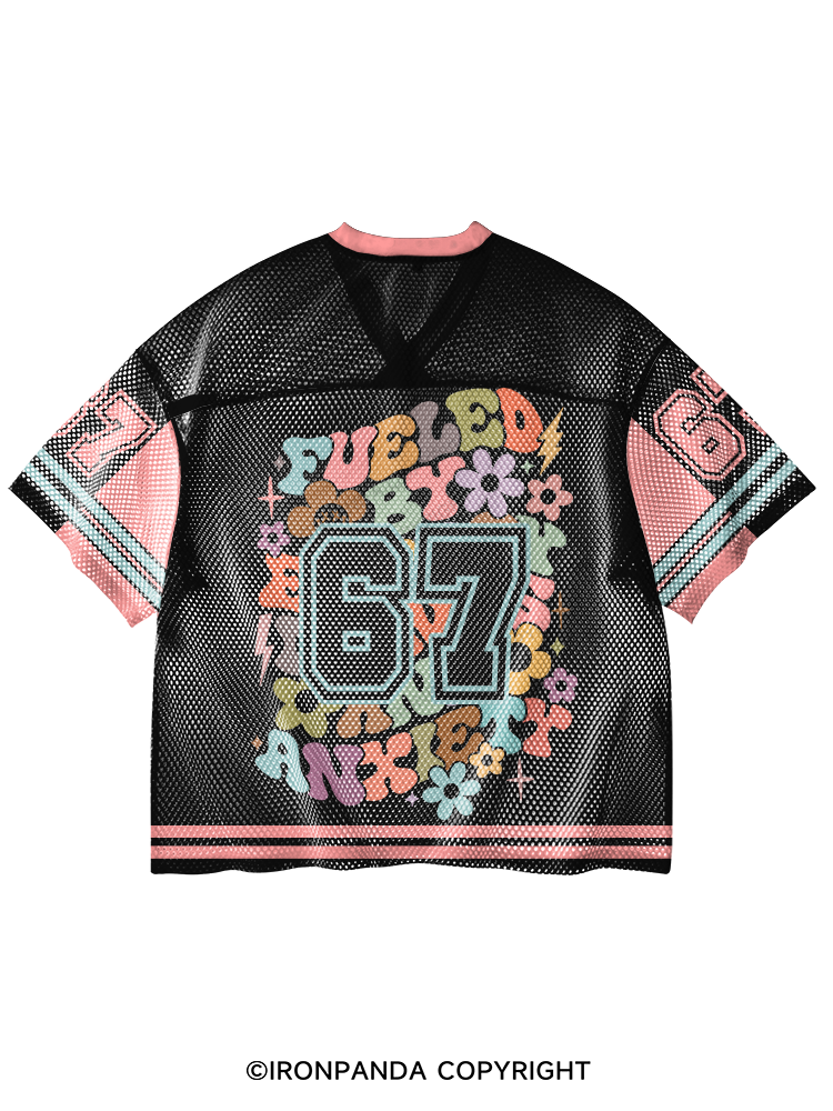 Fueled By Energy Drinks And Anxiety V-Neck Open Hole Mesh Top
