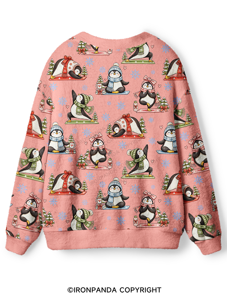 Christmas Yoga Penguin Ugly Cardigan Sweater